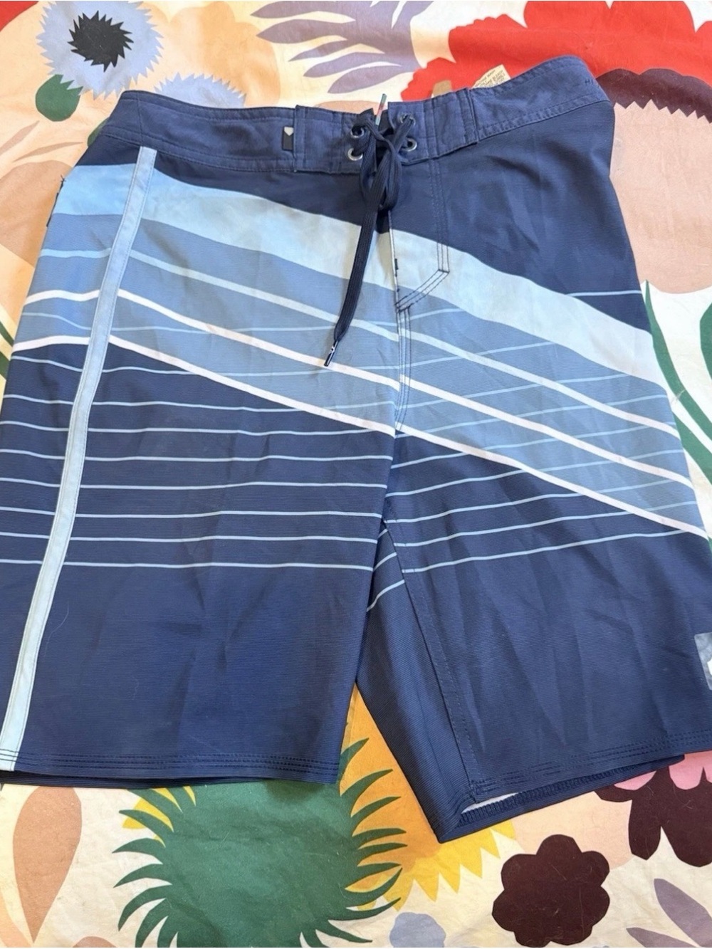 Quiksilver Navy and Light Blue Striped Board Shorts